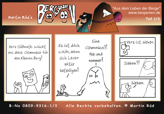 Eine Clownnase f&uuml;r den Kleinen Berg; Klicken Sie hier f&uuml;r n&auml;chsten Comic-Teil!